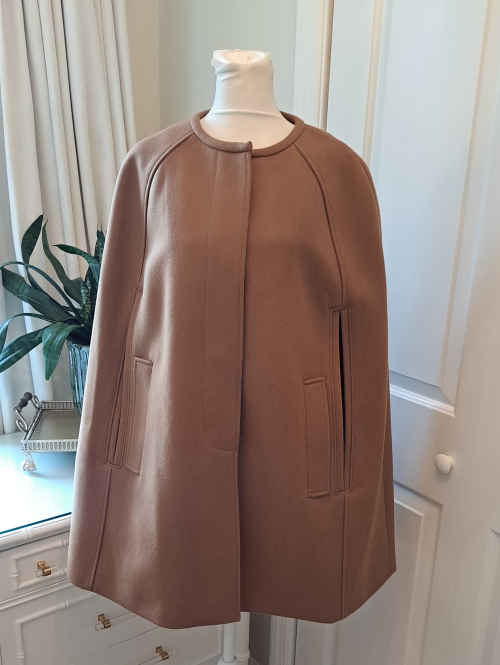NWOT J.Crew Womens Melton Camel Wool Blend Cape Winter Cape Silky Lined XS/S